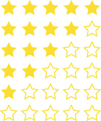Five stars icon Vector golden gradient: Customers rate the product with five stars, flat icon for apps and websites. Set of different ratings. Vector illustration EPS 10.