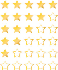 Five stars icon Vector golden gradient: Customers rate the product with five stars, flat icon for apps and websites. Set of different ratings. Vector illustration EPS 10.