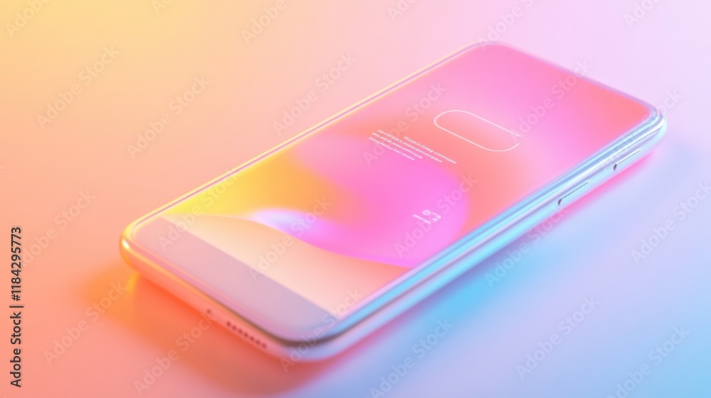 Poster Close up view of a modern smartphone showcasing a messenger chat on a colorful background during evening hours. Generative AI