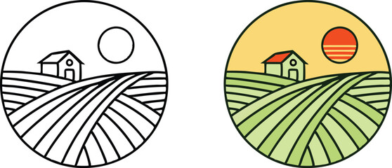 Farmhouse Rolling Hills Landscape Design Outline Version Sun