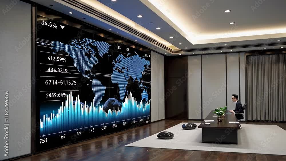 Leinwandbilder business presentation with financial data displayed on a large screen in a modern office setting