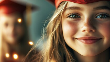 Capture the joyous milestone with this heartwarming image of a young graduate, her face glowing with pride and achievement Wearing a cap and gown, she symbolizes the culmination of hard work and