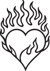 Silhouette of a heart shape with flames bursting outward, ideal for passionate designs, love-themed art, fiery concepts, and bold creative vector projects.