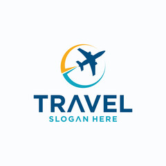 Summer vacation travel design, Vacation travel agency logo with airplane and world concept.