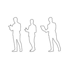 Outline Silhouettes of Businessmen Discussing Documents - PNG