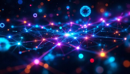 Abstract network with glowing nodes and connecting lines