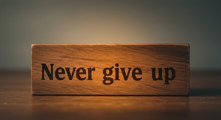 Never Give Up" Wooden Block, Motivational Quote, Perseverance, Determination, Inspirational Message.

