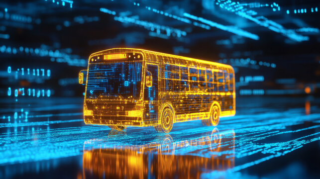 digital school bus with binary code, integration of artificial intelligence into student transportation systems, route optimization algorithms,