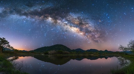 Fototapeta premium Panorama milky way galaxy with stars and space dust in the universe 