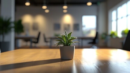 Modern Office Plant Sunlight, Minimalist Workspace Decor