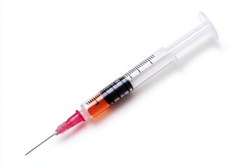 Fototapeta premium Colorful syringe ready for use in a clinical setting, showcasing essential medical tools in practice