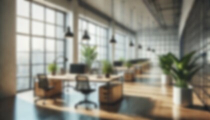 Fototapeta premium Blur background of modern office interior design . Contemporary workspace for creative business