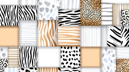 Obraz premium Abstract Animal Print Collage Zebra Leopard Cheetah Dalmatian Spots Stripes Pattern Texture