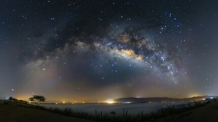 Fototapeta premium Panorama milky way galaxy with stars and space dust in the universe 