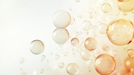 abstract concept featuring translucent spheres floating over light gradient background with generous copy space