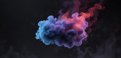 Black background with swirling blue-purple smoke and tiny flecks of red, blue, abstract, fog