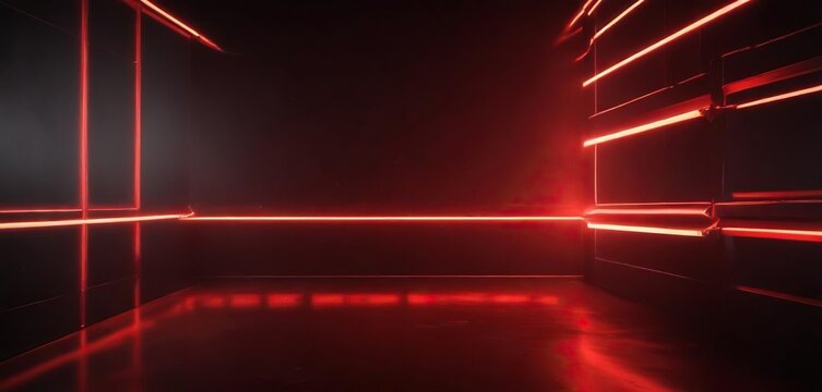 Dark abstract red background with soft glow from neon led strips, ambient lighting, modern decor