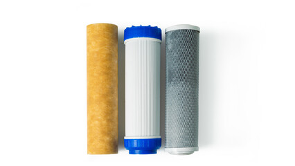 Used old water filters isolated on white background.