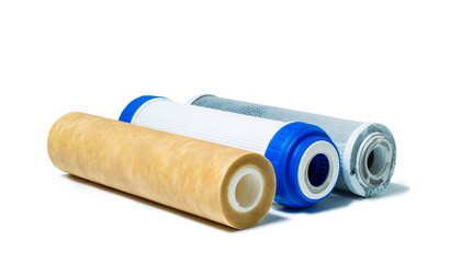 Used old water filters isolated on white background.