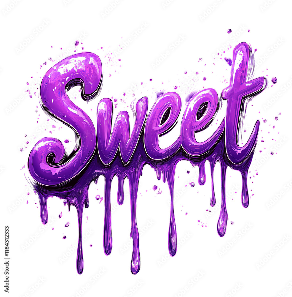 Poster Purple dripping text design with the word 