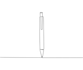 Ballpoint pen, mechanical pen one line art. Continuous line drawing of online learning, school supplies, stationery storage, exam, office supplies, education.