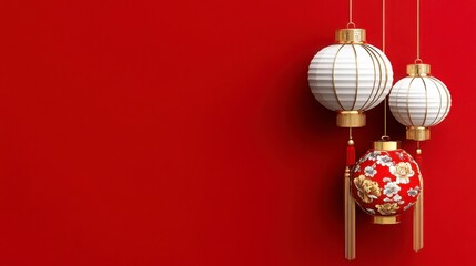 Elegant Hanging Lanterns Against a Bright Red Background