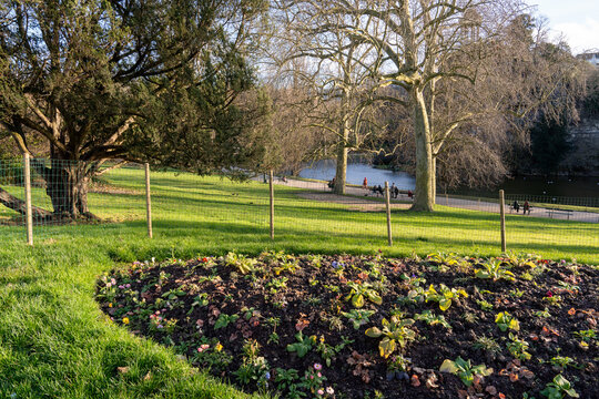 Experience tranquility at Parc des Buttes-Chaumont with lush gardens and serene water views on a sunny afternoon