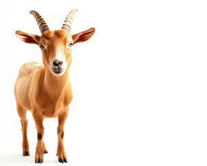 A playful goat standing gracefully, showcasing its charming features and unique personality against a neutral background.