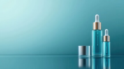 Obraz premium Elegant Blue Serum Bottles with Droppers on Soft Gradient Background
