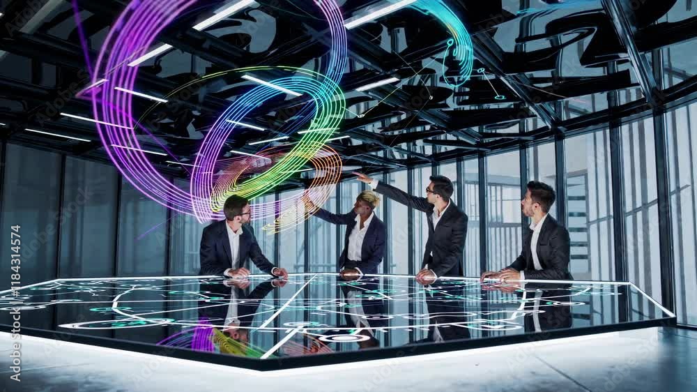 Poster Innovative brainstorming session in a modern office with interactive technology