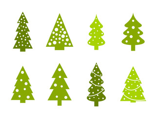 Christmas tree icon set. Green Christmas tree shapes. Transparent PNG design.