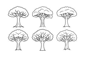 The Banyan Tree (Ficus benghalensis) line art vector illustration