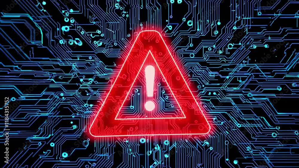 Leinwandbilder bright red warning symbol appears on a backdrop of digital circuitry, signaling potential issues wit