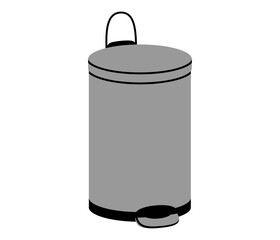 Hand drawn cute cartoon illustration of pedal garbage can with closed lid. Flat vector step on trash bin, environmental pollution doodle style. Ecology sticker, icon. Rubbish disposal. Isolated.