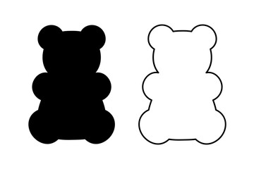 Gummy bear icon. Vector black and black line gummy teddy bear silhouette illustration.