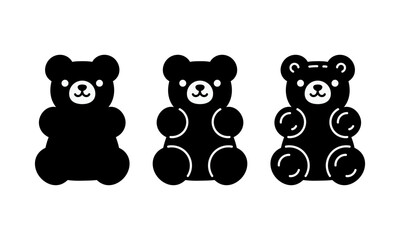 Gummy bear icon set. Vector black and white gummy teddy bear silhouette illustration.