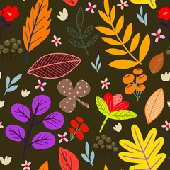 Abstract seamless pattern with blooming flowers and leaves.natural illustration with  flowers background.
