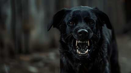 A mad, angry dog ​​growls fiercely and attacks. The concept of danger from stray animals