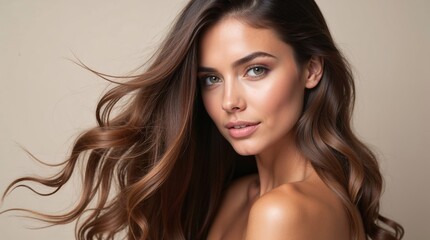 Naklejka premium portrait of a beautiful young woman with long brown hair
