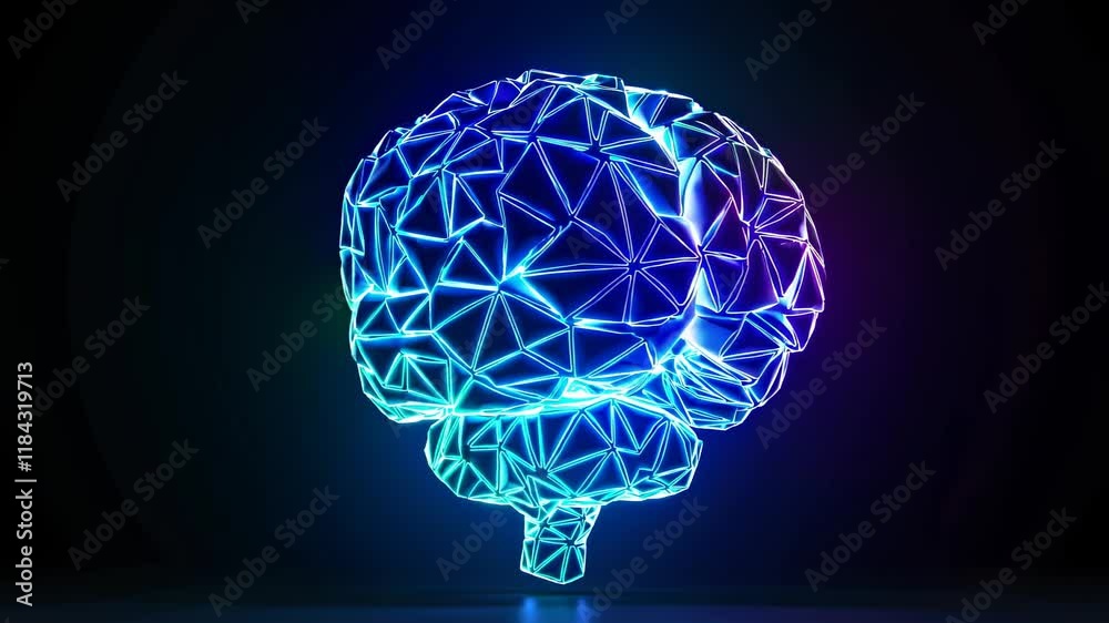 Aufkleber explore the artistic representation of a brain made from glowing geometric shapes with vibrant neon 