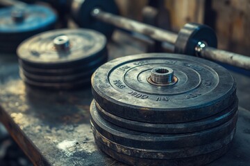 A gym weightlifting bar loaded with heavy plates.