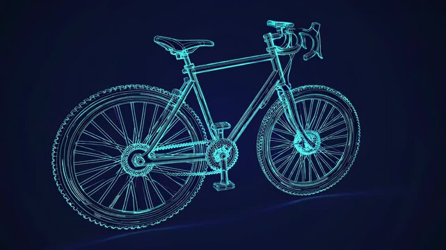 3D model of a mountain bike showcasing intricate design and features against a dark background