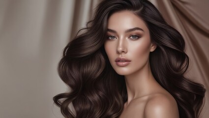 Fototapeta premium portrait of a beautiful young brunette with long thick shiny hair