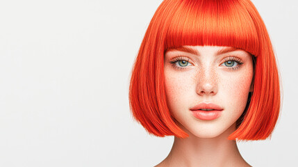 Fototapeta premium Vibrant red hair portrait in minimalist studio setting close-up beauty