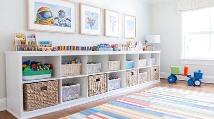 Organized Playroom with Colorful Toys   Storage