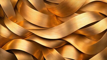 Abstract golden wave background showcasing flowing metallic ribbons with a smooth texture, creating a sense of elegance and sophistication for design projects.