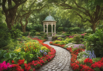 Obraz premium Enchanted Garden A Whimsical Path Through a Flourishing Paradise