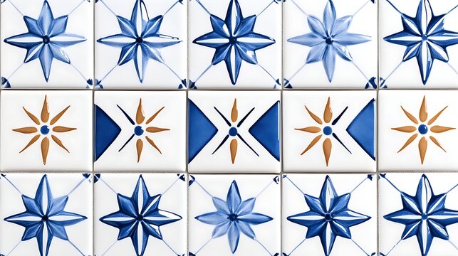 Blue and Orange Star Pattern Ceramic Tiles Background