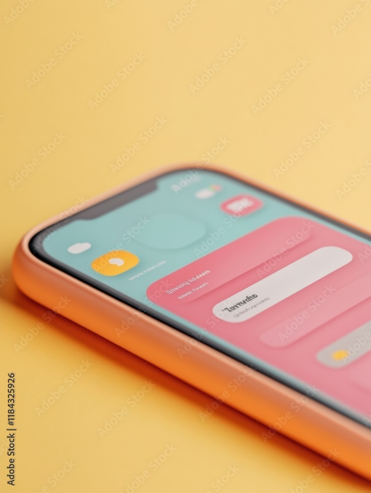 Aufkleber Modern smartphone with vibrant messenger chat interface on a colorful background in a casual setting. Generative AI
