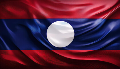 a textured depiction of the laotian flag the flag functions 3 horizontal bands of crimson blue and purple with a white circle in the middle